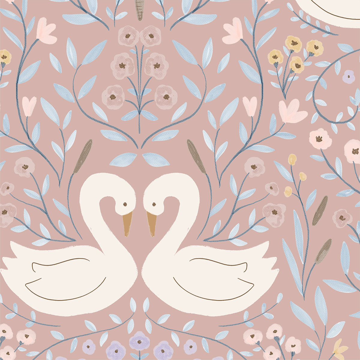 Papel de parede Dança dos Cisnes Rose - Maracujá – Rolo 2,80 x 0,45 m
